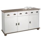 Idimex - Buffet colmar commode bahut vaisselier meuble bas rangement avec 3 tiroirs et 3 portes, en pin massif lasuré blanc et taupe - blanc/taupe