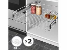 Jago® tiroir téléscopique de cuisine - 2 pièces, pour placard de 60 cm, charge max. 20 kg, rails inclus - panier de rangement coulissant