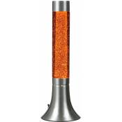 Lampe à Lave yvonne au design rétro argenté avec liquide pailleté orange Ø13cm H:38 cm G9 - Paillettes, Orange, Argent - paillettes, orange, argent