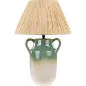 Lampe de Chevet en Céramique Vert et Blanc 53 cm avec Abat-Jour Papier Limones