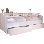 Lit banquette couchage 90x200 avec tiroirs et niches Sleep - Blanc - Calicosy