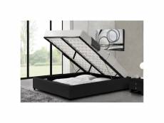 Lit kennington - structure de lit noir avec coffre de rangement intégré -160x200 cm