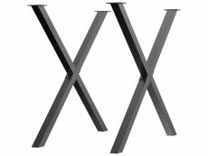Lot de 2 pieds de table design industriel en croix - piètement antidérapant - dim. 80l x 4l x 72h cm - acier époxy noir