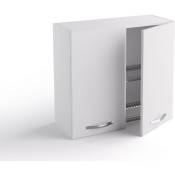 Meuble haut de cuisine Égouttoir Vaisselle 80x33xH72 cm en bois blanc mat avec deux portes Blanc