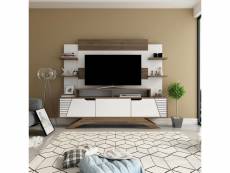 Meuble tv et étagère murale robiano bois foncé et blanc