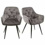 Meubletmoi - Lot 2 chaises velours gris et piètement métal gris anthracite - stern