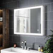 Miroir salle de bains led Miroir Cosmétiques Modèle Carré Miroir Mural Lumière Blanc Froid avec Interrupteur Touch 90x70 cm
