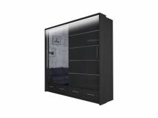 Original-garderobe - armoire avec tiroirs cylia led 203 - noir + miroir - armoire à glace avec portes coulissantes, armoire spacieuse, salon, couloir