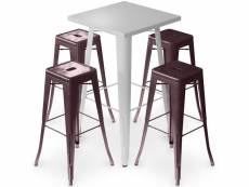 Pack tabouret table & 4 tabourets de bar design industriel - métal - nouvelle edition - bistrot stylix bronze