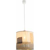 Plafonnier design salon salle à manger textile suspendu gris clair beige dans un ensemble comprenant des ampoules led