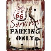 Route 66 Survivors Parking Only - Plaque en métal Panhead, 40 x 30 cm