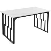 Table à manger 140 x 70 cm - structure en métal - design ajouré - plateau en mdf à motif de marbre - Doré & Noir