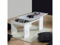 Table basse avec plateau relevable et espace de rangement, coloris blanc brillant, dimensions 100 x 43 x 50 cm (hauteur réglable de 43 à 54 cm) 805277