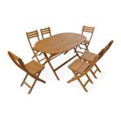 Table de jardin ovale pliable et 6 chaises en bois