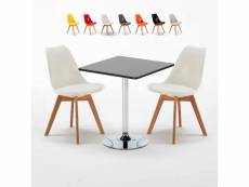 Table noire carrée 70x70cm avec 2 chaises colorées