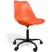 Tulip Style - Chaise de bureau avec roulettes - Chaise de bureau pivotante - Structure noire Tulip Orange - Cuir végétalien, Métal, pp - Orange