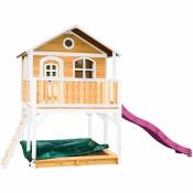 AXI - Marc Maison Enfant avec Bac à Sable & Toboggan rose | Aire de Jeux pour l'extérieur en marron & blanc | Maisonnette / Cabane de Jeu en Bois fsc