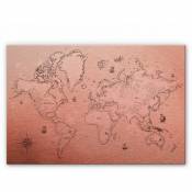 Carte du monde en métal cuivre Compass décoration murale world map Vintage Déco au trésor 60x40 cm - rose