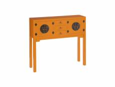 Console 4 portes, 3 tiroirs orange meuble chinois -