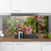 Crédence en verre - Flowers Raspberry Mint - Panorama Dimension: 50cm x 125cm