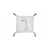Dansmamaison - Coussin Visage Carre Polyester Blanc - l 45 x l 45 x h 11 cm