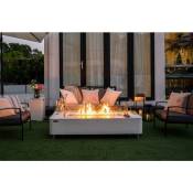 Elementi - Brasero athens-set feu de table à gaz pour extérieur, mobilier de jardin en béton gfrc, plateau de table en porcelaine aspect marbre blanc