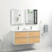 Ensemble de Meuble de salle de bain prémonté 120 blanc effet bois-Vasque céramique-Robinets chromé