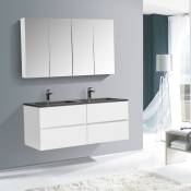 Ensemble pour salle de bain edge 1300 - dans différentes couleurs - armoire de toilette et colonne en option Sans miroir, Blanc brillant, 2x meuble