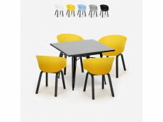 Ensemble table carrée 80x80cm métal et 4 chaises design moderne krust dark
