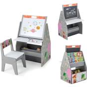 Goplus - 4 en 1 Tableau Enfant avec Chaise-Table Enfant avec Bibliothèque avec Tableau Magnétique Double Face Blanc Noir Gris