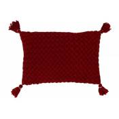 Jolipa - Coussin rectangulaire crochet avec frange en acrylique rouge 58x39cm - Rouge