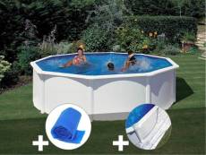 Kit piscine acier blanc gré fidji ronde 4,80 x 1,22 m + bâche à bulles + tapis de sol
