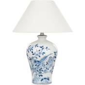 Lampe de Table à Poser en Porcelaine Blanc et Bleu Peint à la Main 54 cm Magros - Blanc