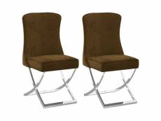 Lot de 2 chaises de salle à manger cuisine 53x52x98 cm design moderne velours et inox marron cds020668
