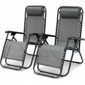 Lot de 2 fauteuils relax – Patrick – Textilène. pliables. multi-positions. gris - Gris