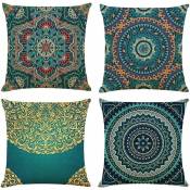 Lot de 4 taies d'oreiller décoratives, housse de coussin, impression double face, fleurs de Datura, peluche courte, pour canapé, chaise de terrasse,