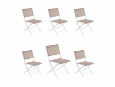Lot de 6 chaises d'extérieur pliantes,blanc,textilène taupe Q35822460