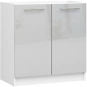 Meuble de cuisine bas armoire de cuisine Akord S80 pour évier oliwia modulable Blanc 80 cm 2 portes couleur Métallique Brillant 1 étagère 80x46x82 cm