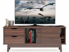 Meuble tv moderne, meuble de rangement pour console tv jusqu'à 152,4 cm à écran plat, avec 2 tiroirs, 2 portes coulissantes et trou de gestion des câb