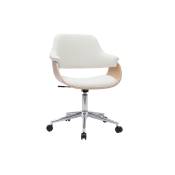 Miliboo - Chaise de bureau à roulettes design blanc, bois clair et acier chromé hansen - Bois clair / blanc
