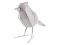 Oiseau en résine blanc effet marbre origami grand modèle