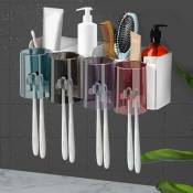 Porte-brosse à dents mural porte-brosse à dents auto-adhésif multifonctionnel 4 tasses + porte-tête de brosse à dents 8 fentes