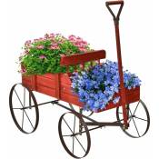 RELAX4LIFE Brouette Décorative en Bois avec 4 Roues en Métal, Chariot à Fleurs avec Capacité de Charge Jusqu'à 15 kg, Bac à Fleurs pour Jardin Balcon