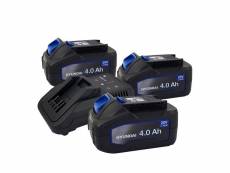 Set 3 batteries pour outil électroportatif - hyundai hba20u4 - 20v - 4ah avec chargeur hfc20u - compatible avec la gamme 20v