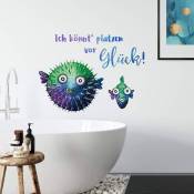 Stickers muraux Hagenmeyer Joie de vivre Salle de bain Poisson-ballon bonheur Mur déco autocollant 54x40cm