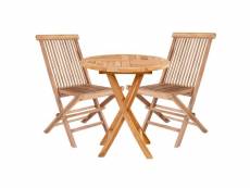 Table de jardin ø 70 cm + 2 chaises en teck #DS