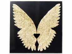 "tableau 3d ailes noires et dorées 120x120cm"