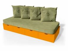 Banquette cube 200 cm + futon + coussins orange BANQ200S-O