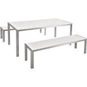 Beliani - Table de Jardin et 2 Bancs 180 x 90 cm en Bois Synthétique Blanc et Aluminium Nardo - Argenté