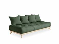 Canapé convertible futon senza pin naturel coloris vert olive couchage 90 cm. 20100886943